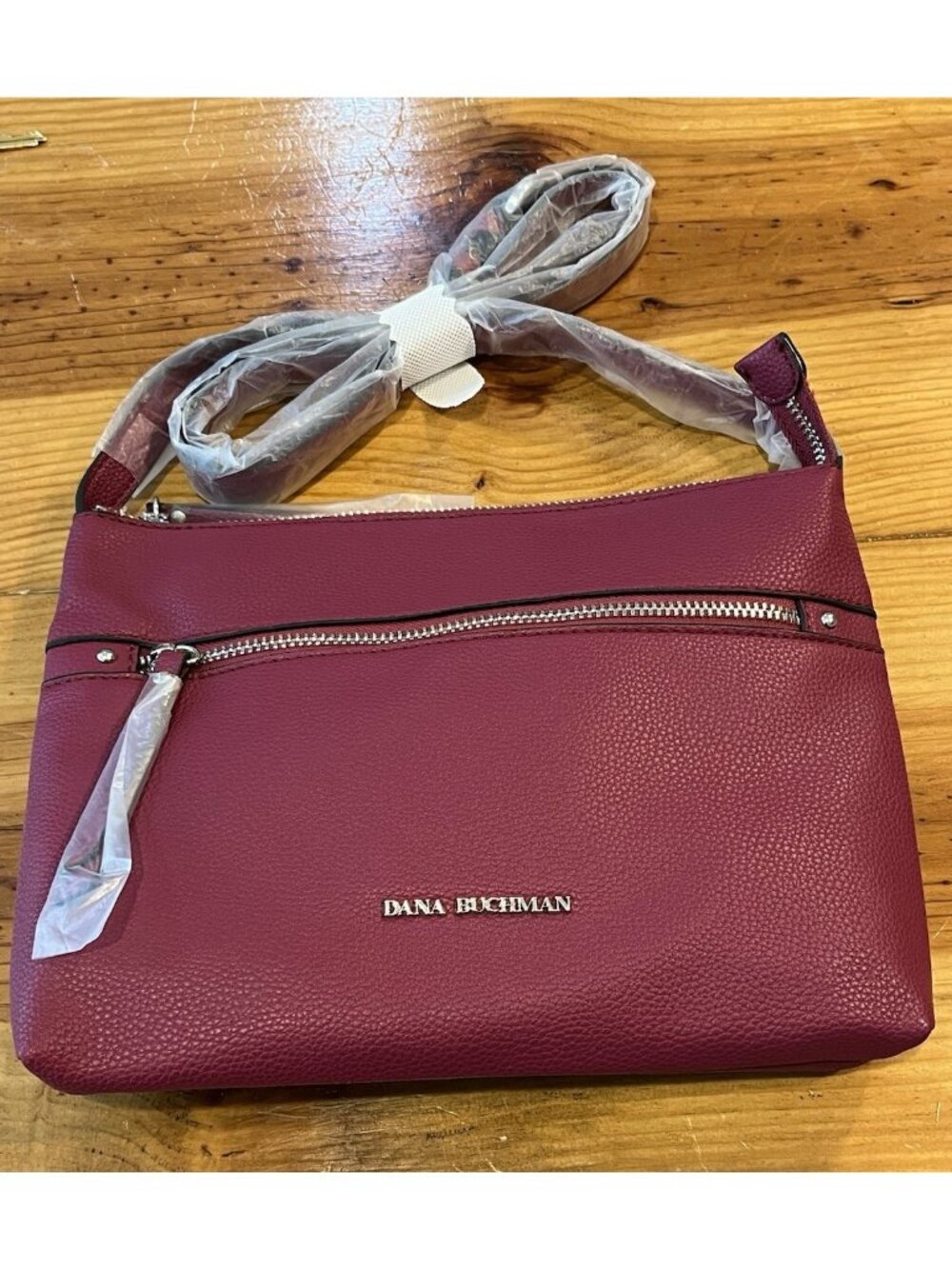 Dana Buchman Red Faux Leather Handbag Crossbody Adjustable Burgundy NWT
